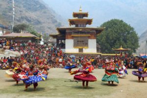 Mask Dancers performing at Gomkora Tshechu in Trashigang, eastern Bhutan
