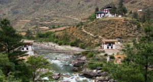 Tamchog Lhakhang Temple located across Paro river on the Paro-Thimphu Highway