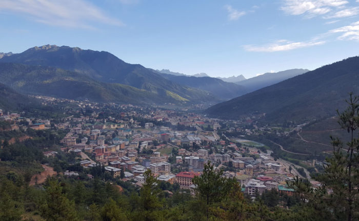 The capital of Bhutan, Thimphu at an elevation of 2,334m/7,655ft.