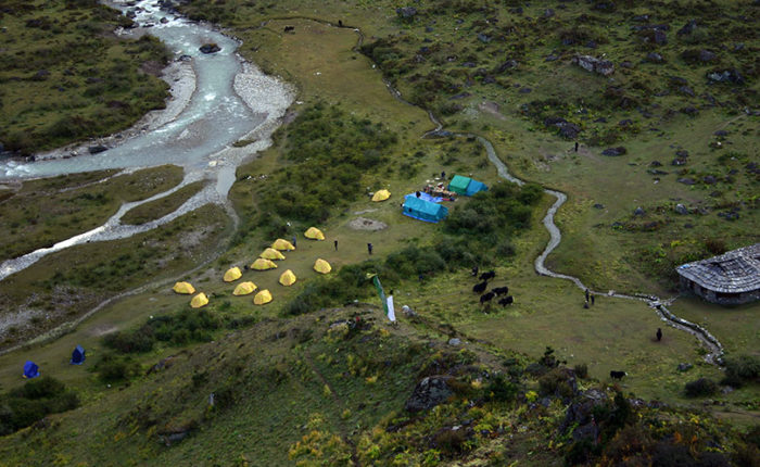 Jangothang Campsite at an elevation of 4,080m/13,385ft in Bhutan