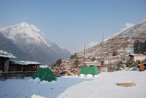 Laya Village in snow early December